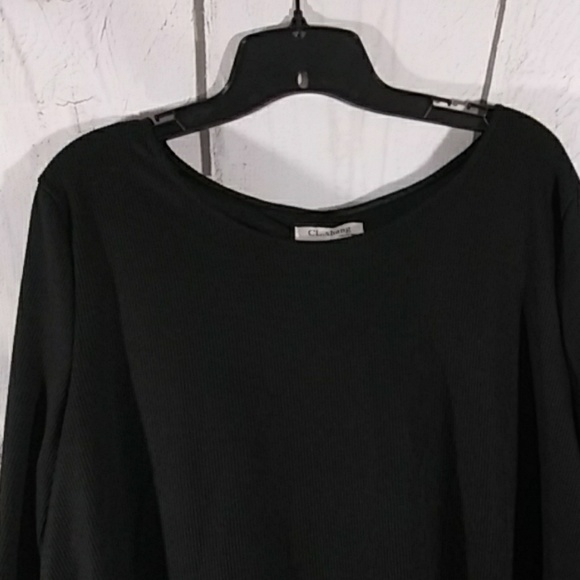 CL. Shang Black Ribbed Blouse, Three Bows. Ruffles - Picture 2 of 6